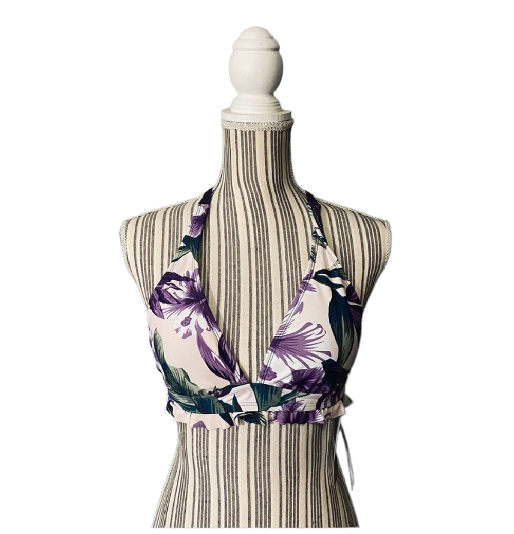 A.N.A A New Approach Women’s Purple White Floral Crisscross Bikini Top Size S